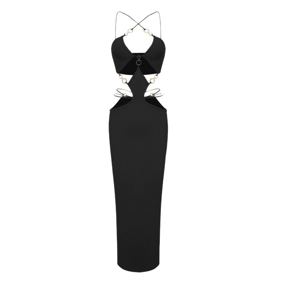 Damen Sexy Cut-Out-Kleid mit raffinierten Verzierungen und hohem Schlitz R&B