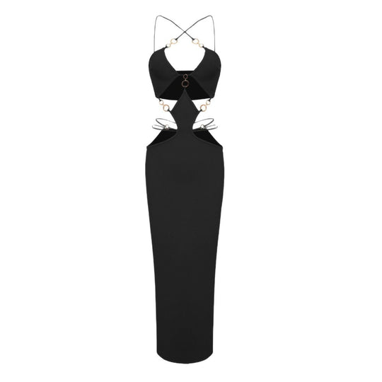 Damen Sexy Cut-Out-Kleid mit raffinierten Verzierungen und hohem Schlitz R&B