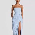 Damen Elegantes Bandeau Abendkleid mit Raffungen und Beinschlitz R&B