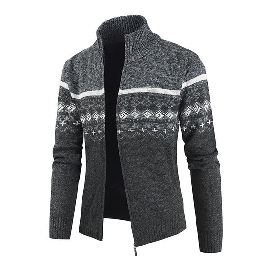Herren modische Strickjacke mit hohem Kragen und grafischem Muster R&B