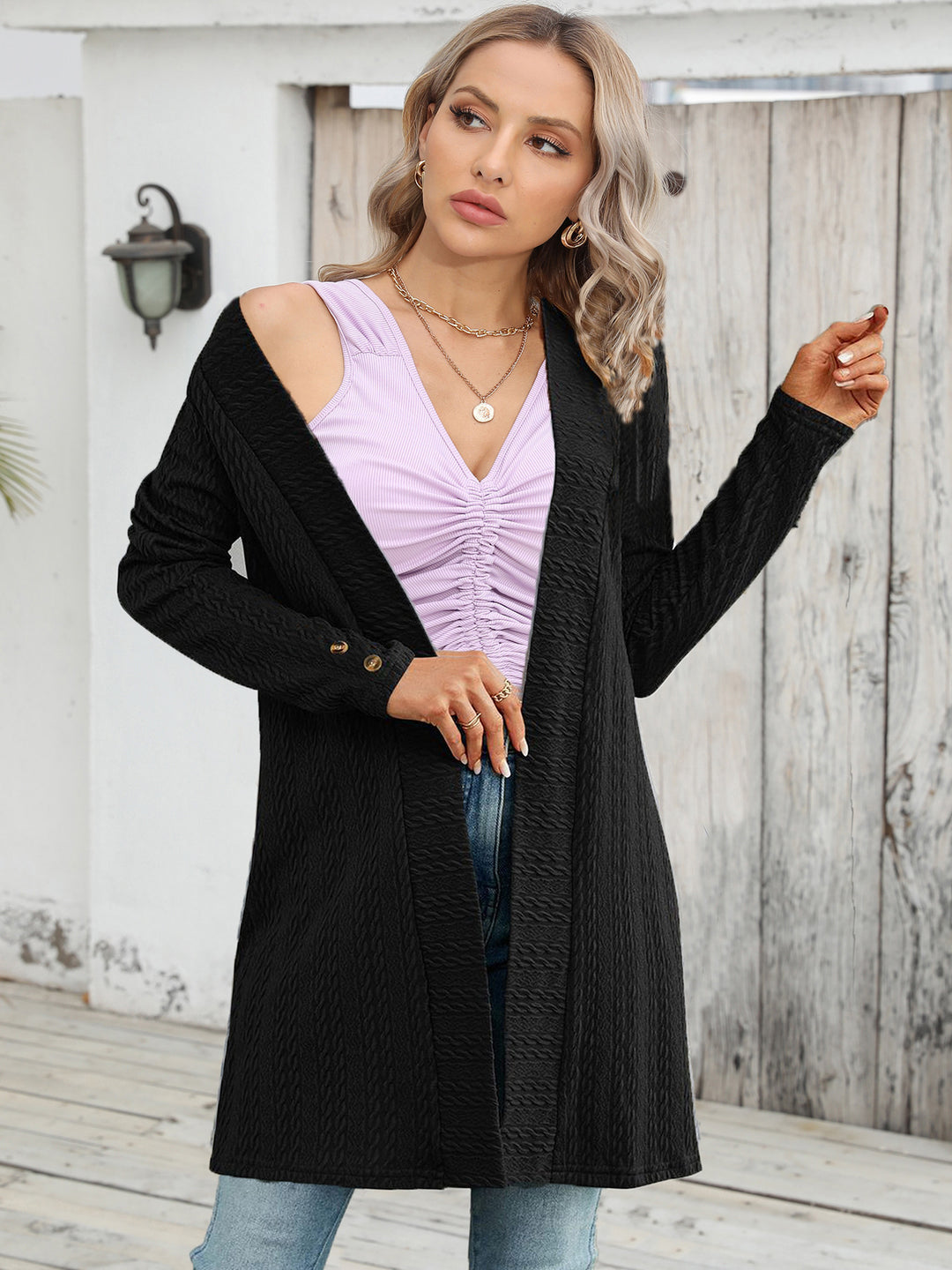 Damen Strickjacke mit strukturiertem Design und eleganten Knopfdetails R&B