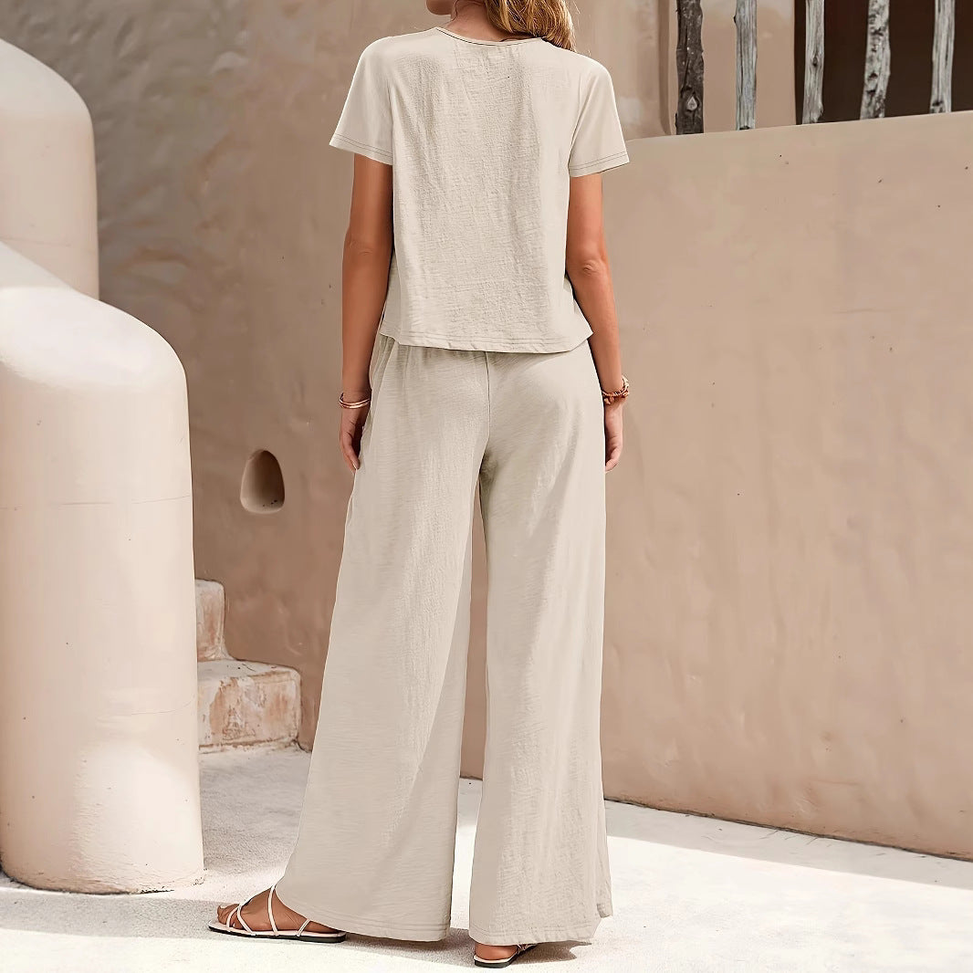Damen Zweiteiliges Set mit lässiger Bluse und weit geschnittenen Hosen R&B