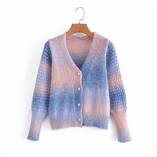 Damen Farbverlauf Strickjacke mit originellem Rippdesign R&B