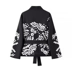 Damen Trendige Kimono-Jacke mit floralen Mustern und Taillengürtel R&B