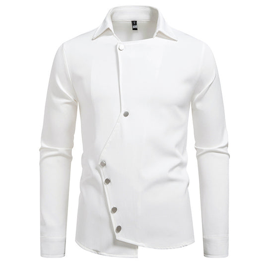 Herren Hemd mit asymmetrischem Knopfdesign und modernem Kragen R&B