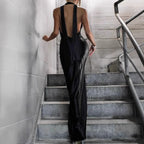 Damen Luxuriöses Abendkleid mit tiefem V-Ausschnitt und schwingendem Schlitz R&B