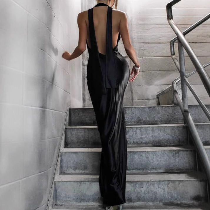 Damen Luxuriöses Abendkleid mit tiefem V-Ausschnitt und schwingendem Schlitz R&B