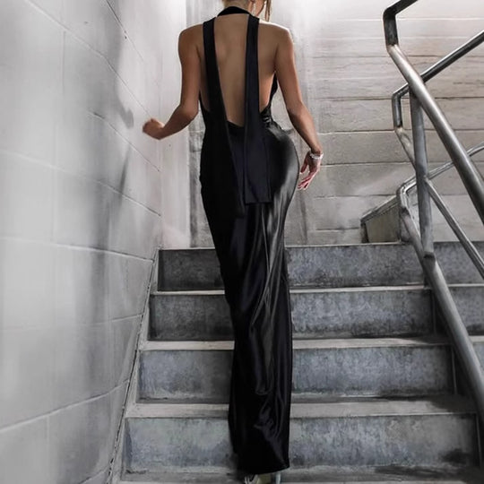 Damen Luxuriöses Abendkleid mit tiefem V-Ausschnitt und schwingendem Schlitz R&B