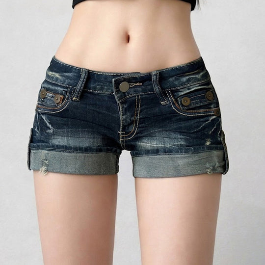 Damen lässige Denim-Shorts mit modischen Distressed-Details und umgeschlagenem Saum R&B