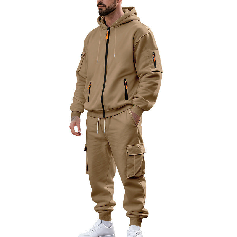 Herren nan urbanes Funktions-Cargo-Sweatset mit Kapuzenjacke, Reißverschlusstaschen und konisch zulaufender Cargo-Jogger R&B