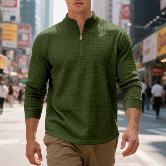Herren sportlicher Pullover mit Halbreißverschluss und strukturierter Oberfläche R&B