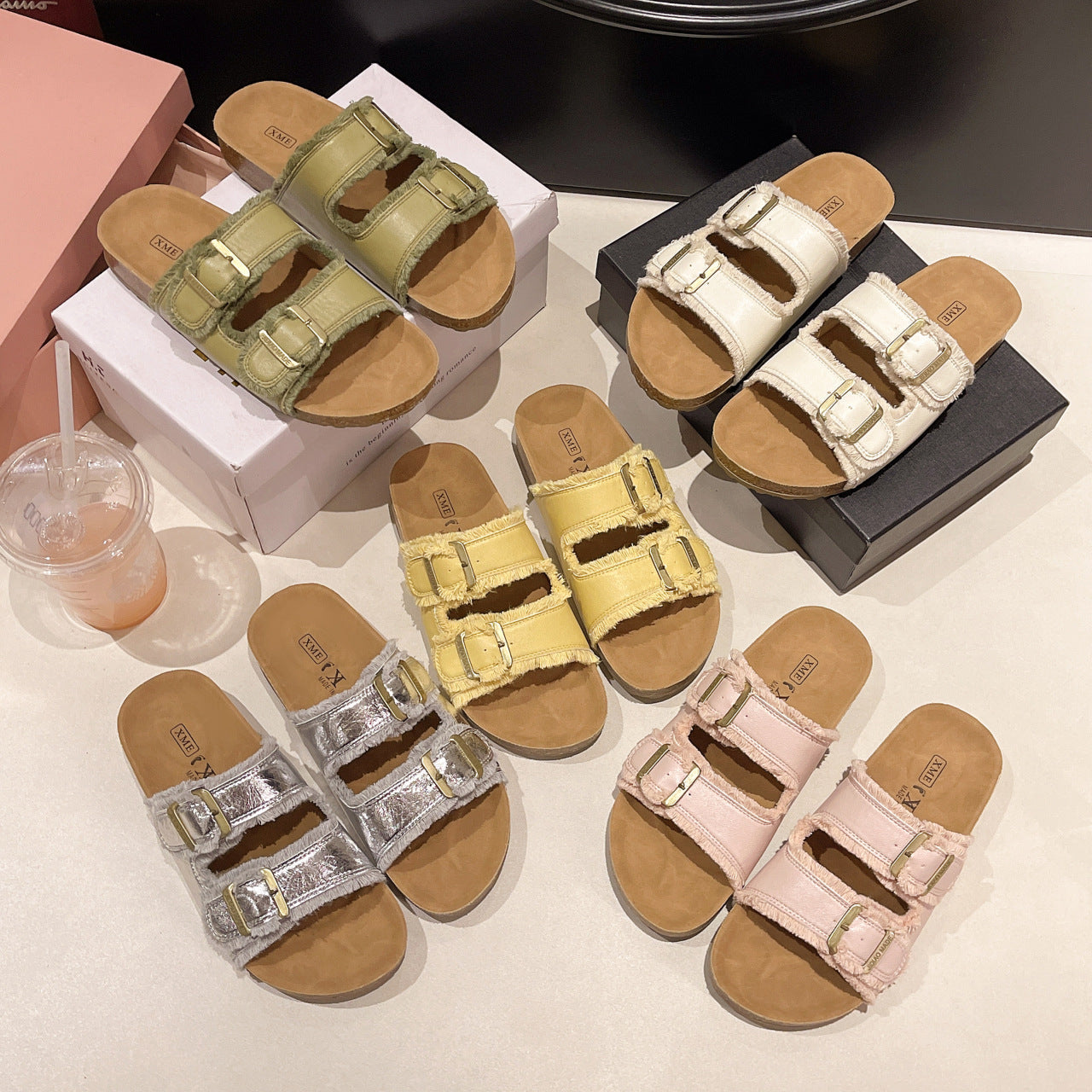 Damen Komfortable und stilvolle Clogs mit doppeltem Riemen und Verstellbarem Schnallenverschluss EB