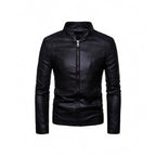 Herren Kunstlederjacke mit asymmetrischem Reißverschluss und Stehkragen