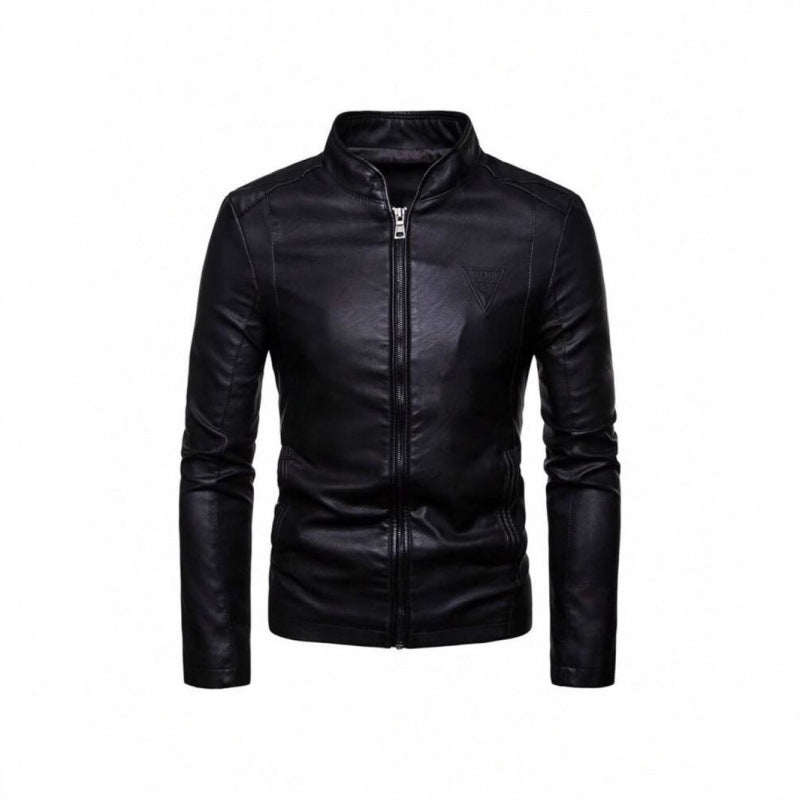 Herren Kunstlederjacke mit asymmetrischem Reißverschluss und Stehkragen