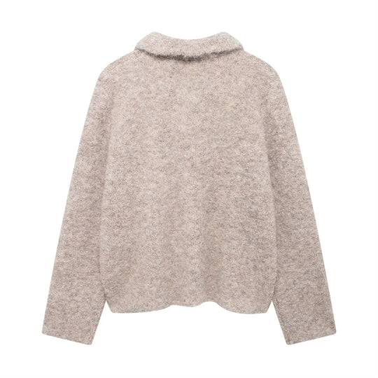 Damen flauschige Strickjacke mit dekorativen Blumenknöpfen R&B