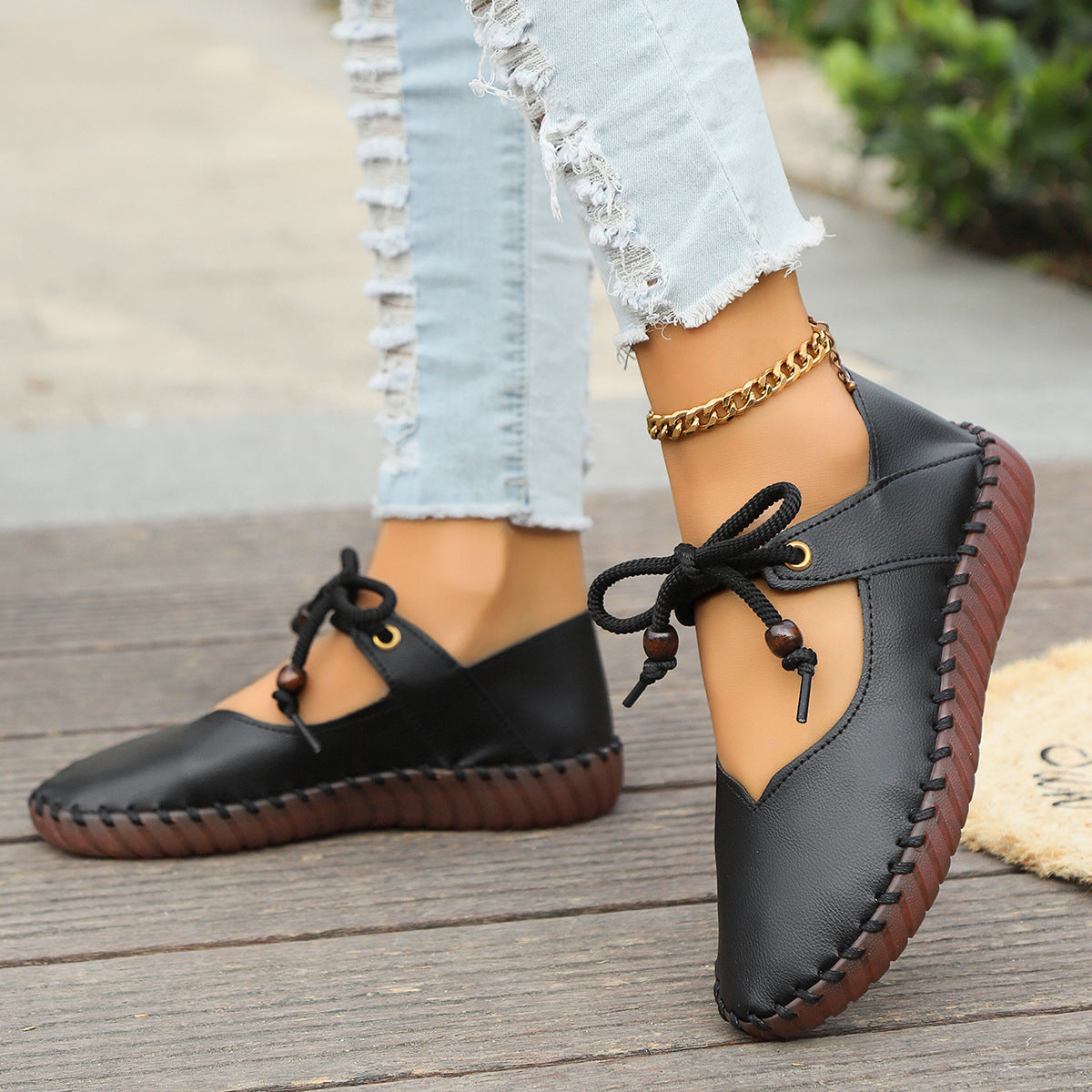 Damen Bequeme Mokassins mit Schnürung und weichem Leder R&B