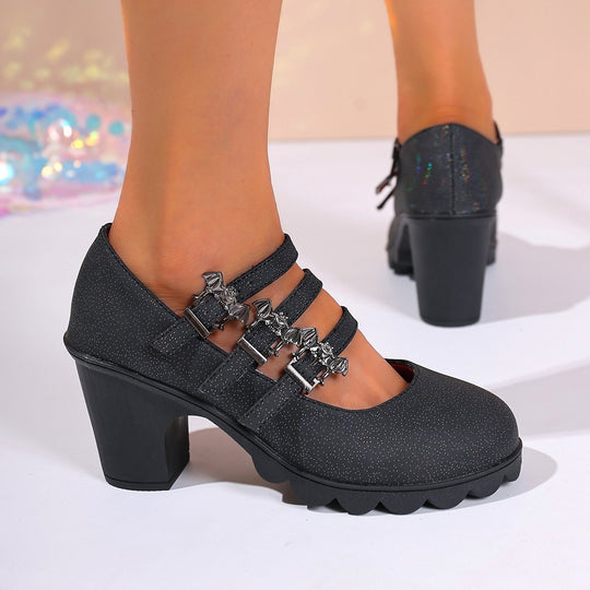 Damen Plateau-Pumps mit dekorativen Riemen und bequemer Sohle R&B