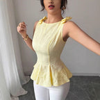 Damen Peplum-Top mit floralen Details