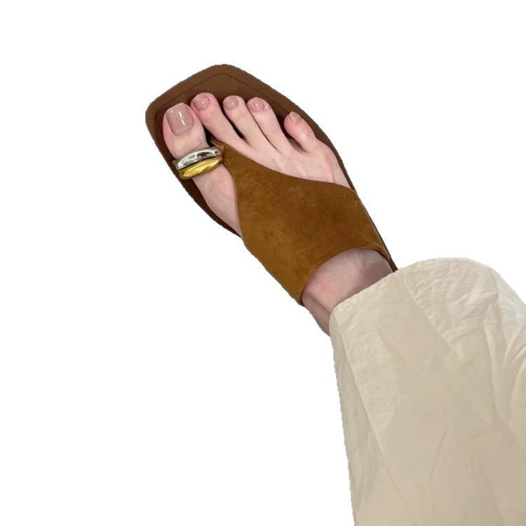 Damen Zehentrenner-Sandalen mit elegantem Goldakzent und rutschfester Sohle R&B