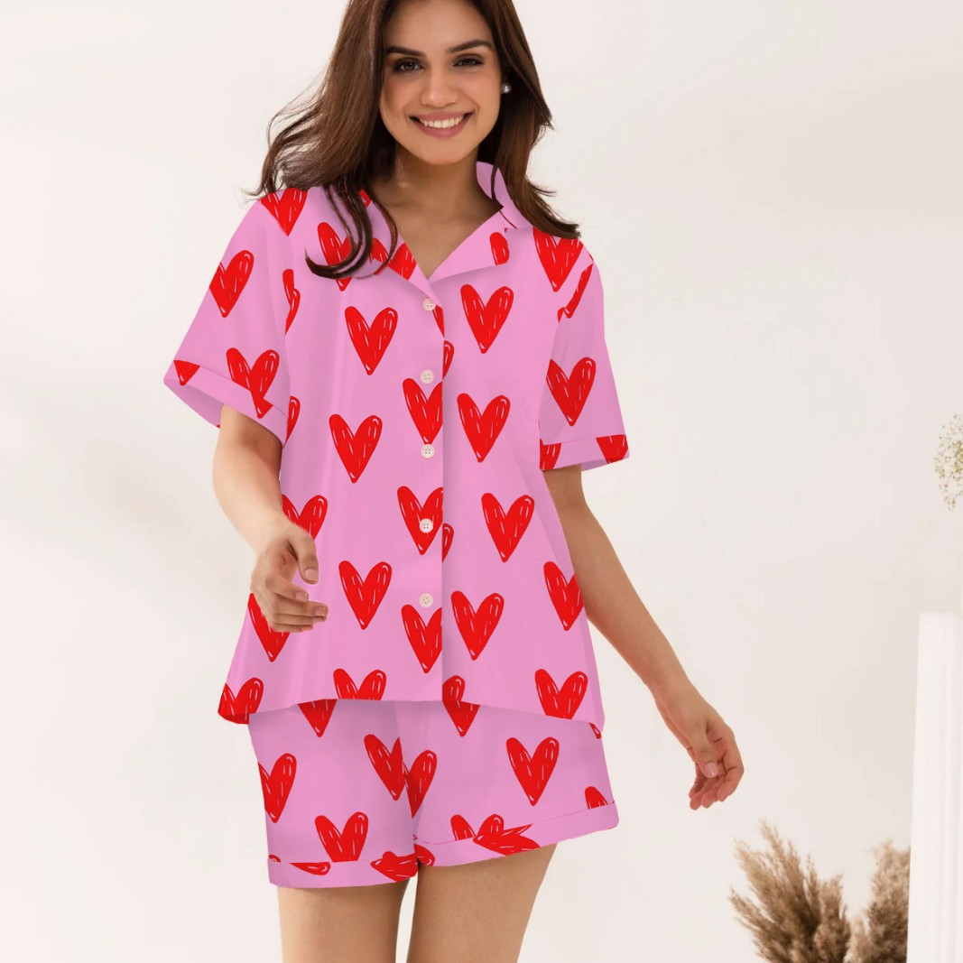 Damen Schlafanzugset mit Herzmuster R&B