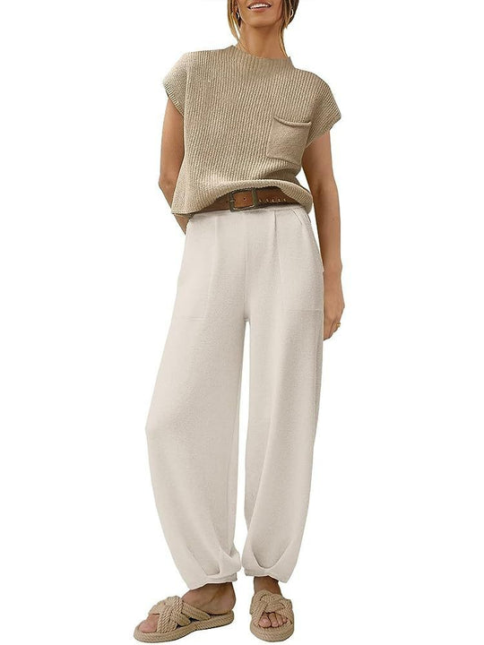 Damen lässiges Strick-Oberteil und weite Hose Set R&B