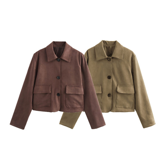 Damen modische und hochqualitative Übergangsjacke mit großen aufgesetzten Taschen R&B