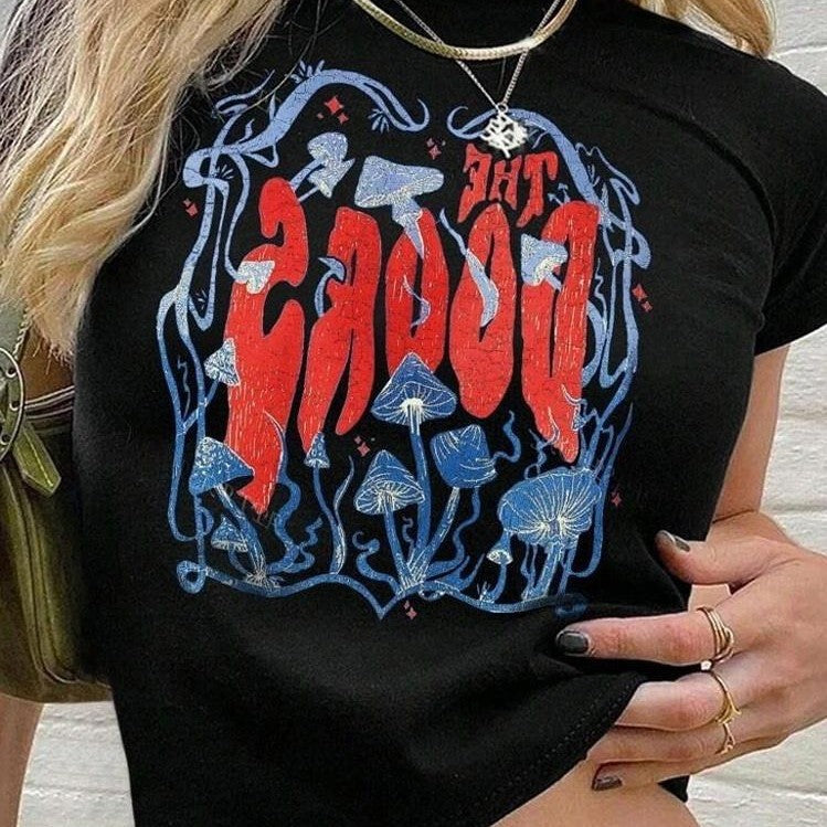 Damen lässiges Crop-T-Shirt mit kreativem Grafikdesign R&B