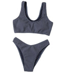 Damen Hochtailliertes Bikini-Set mit cropped Oberteil und rippierter Textur R&B