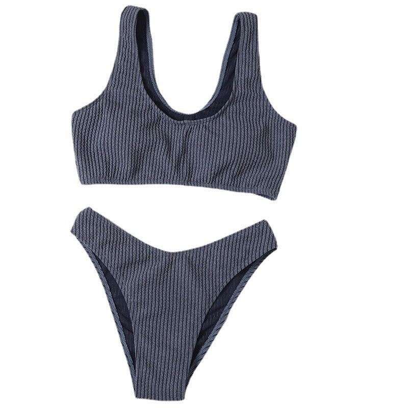 Damen Hochtailliertes Bikini-Set mit cropped Oberteil und rippierter Textur R&B