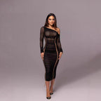 Damen Langarm-Midi-Kleid mit asymmetrischem Schnitt und romantischem Rüschendesign R&B