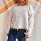 Damen lässiger Pullover aus weichem Material mit trendiger Fransenverzierung R&B