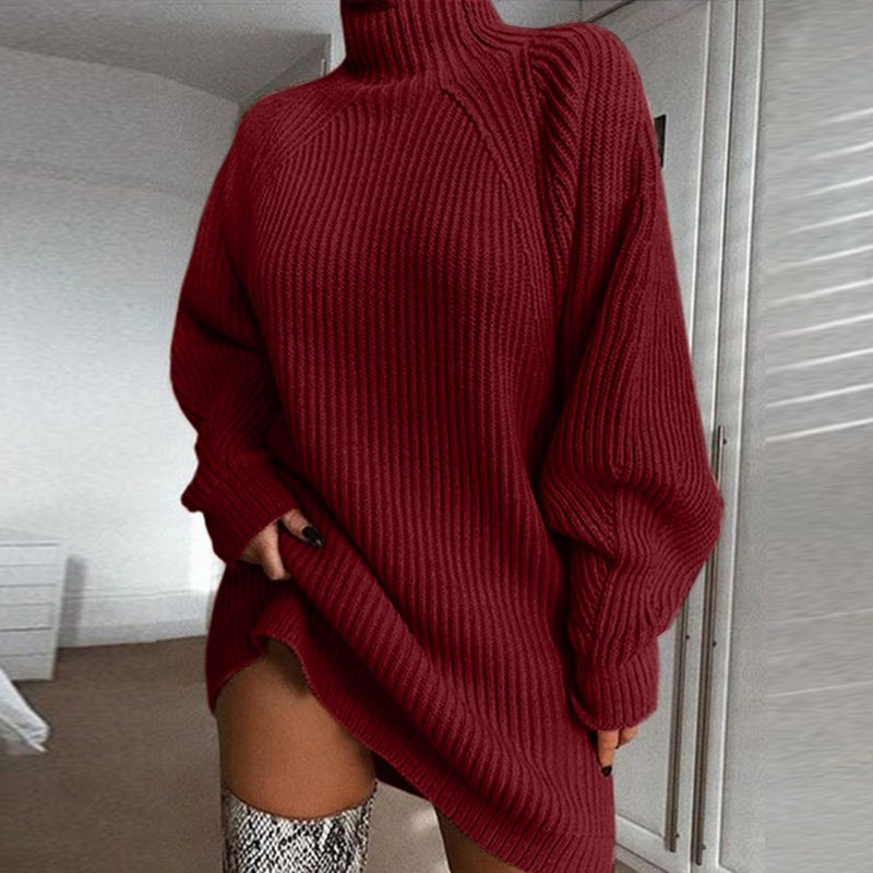 Damen Oversized Strickpullover mit hohem Kragen R&B