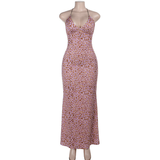 Damen Maxikleid mit Spaghettiträgern und aufregendem Leopardenmuster R&B
