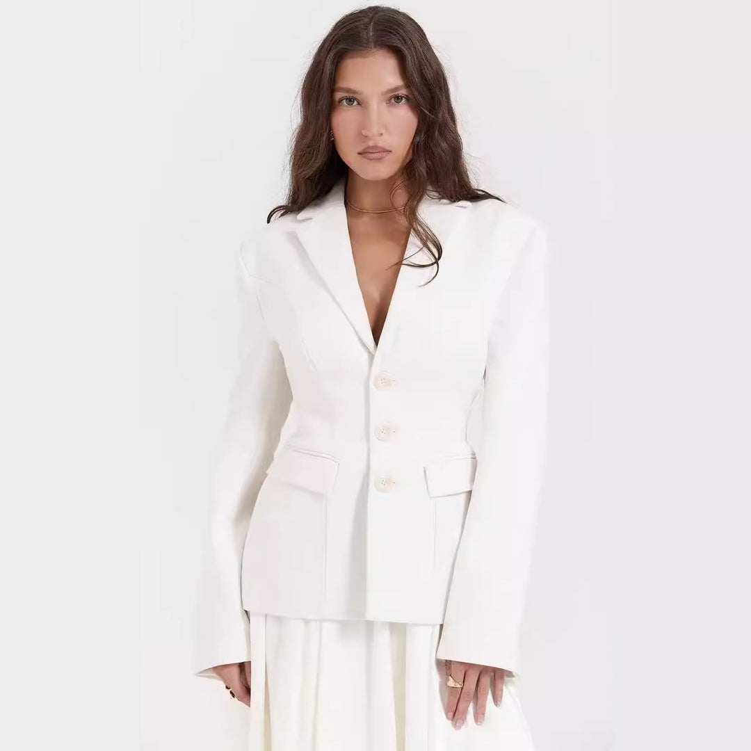 Damen elegante Blazerjacke mit tailliertem Schnitt und klassischem Revers R&B