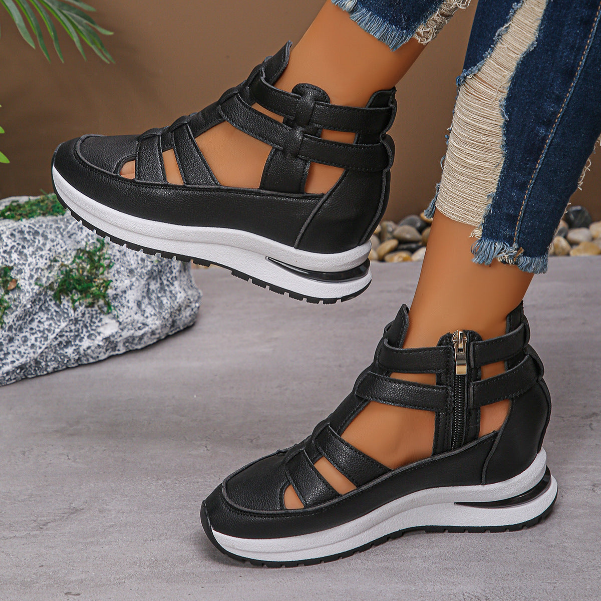 Damen sportive Sneaker-Sandalen mit atmungsaktiven Riemen und rutschfester Sohle R&B