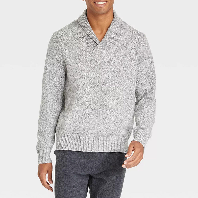 Herren Pullover mit Schalkragen und filigranem Rippdesign R&B