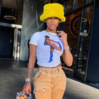 Damen Crop T-Shirt mit auffälligem Grafikdruck R&B