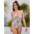 Damen Cut-Out Badeanzug mit floralem Design und verstellbaren Bändern R&B