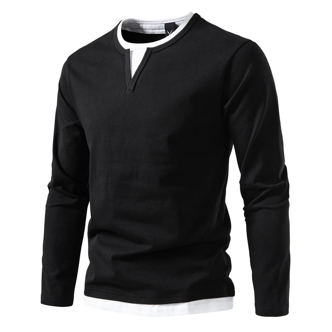 Herren langärmliges T-Shirt mit modernem V-Ausschnitt und auffälligen Akzenten R&B