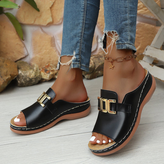 Damen Elegante und bequeme Mules mit modischen Schnallen R&B