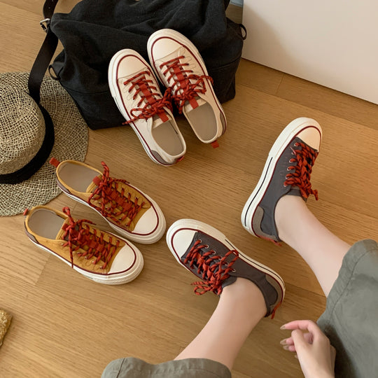 Damen Modische Sneaker mit atmungsaktiver Canvas-Oberfläche und robustem Sohlenprofil R&B
