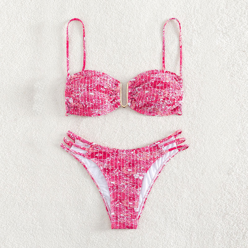 Damen Bikini-Set mit verspieltem Mustermix und modernen Schnürdetails R&B