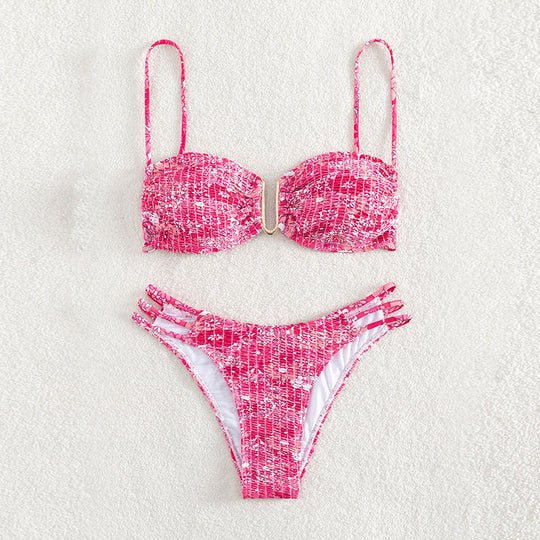 Damen Bikini-Set mit verspieltem Mustermix und modernen Schnürdetails R&B