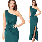 Damen Maxikleid mit asymmetrischem Ausschnitt und elegantem Raffdesign R&B