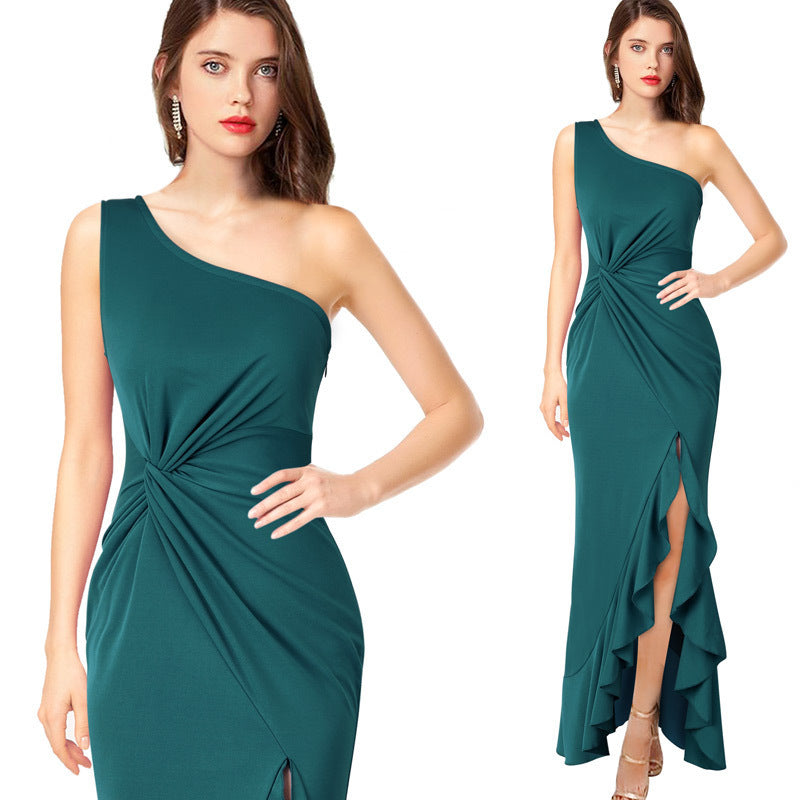 Damen Maxikleid mit asymmetrischem Ausschnitt und elegantem Raffdesign R&B