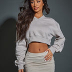 Damen nan zweiteiliges Cropped-Sweatshirt-Set mit V-Ausschnitt und stützenden Highwaist-Biker-Shorts R&B