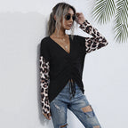 Damen V-Ausschnitt Bluse mit Raffung und modischen Tiermusterärmel R&B