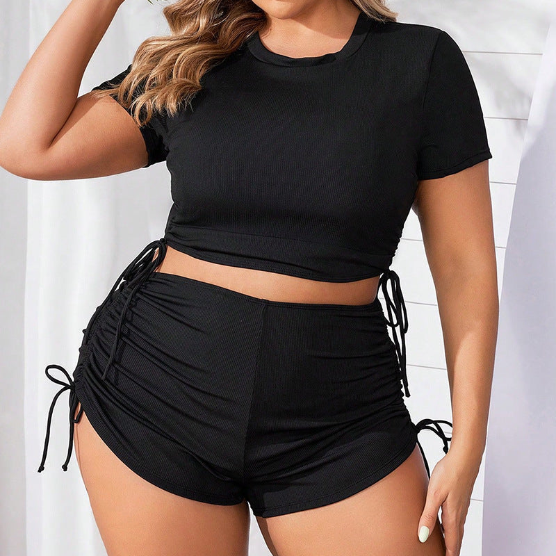 Damen Sportliches Set aus Crop-Top und Shorts mit verstellbaren Riemen R&B