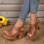 Damen Plateau-Sandaletten mit durchbrochenem Design und komfortablem Blockabsatz R&B