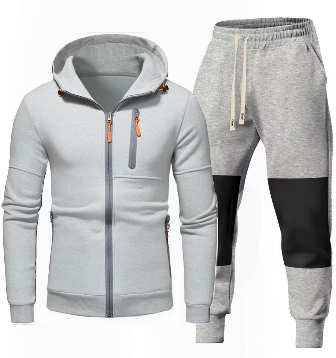 Herren Sportliches Hoodie- und Jogginghose-Set mit Funktionalen Reißverschlusstaschen R&B